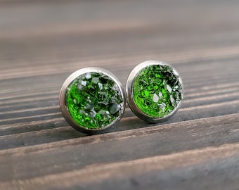 Small Green Druzy Earrings (8mm)