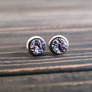 Tiny Purple Galaxy Druzy Earrings (6mm) | Raw Druzy Studs | Purple Boho Gemstone Earrings | Purple Stone Earrings | Gifts for Her