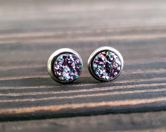 Tiny Purple Galaxy Druzy Earrings (6mm)