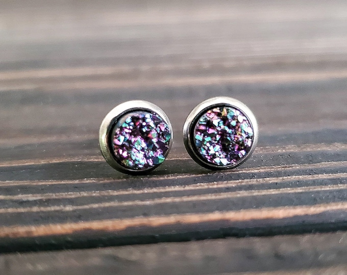 Tiny Purple Galaxy Druzy Earrings (6mm)
