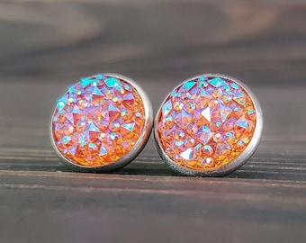 Orange Crystal Druzy Earrings (12mm)