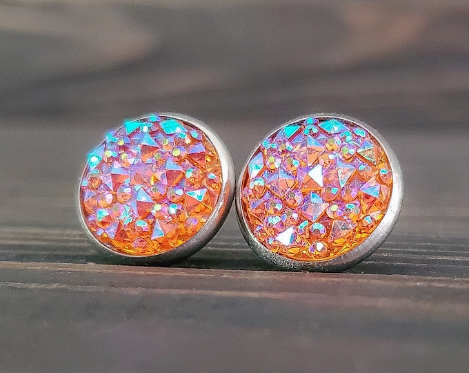 Orange Crystal Druzy Earrings (12mm)