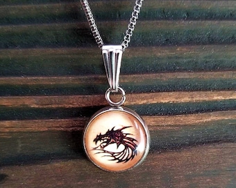 Small Black Dragon Necklace - Hypoallergenic Antique Dragon Pendant Necklace