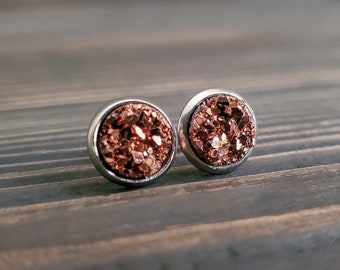 Small Copper Druzy Earrings (8mm)