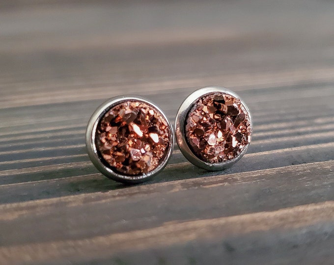 Small Copper Druzy Earrings (8mm)