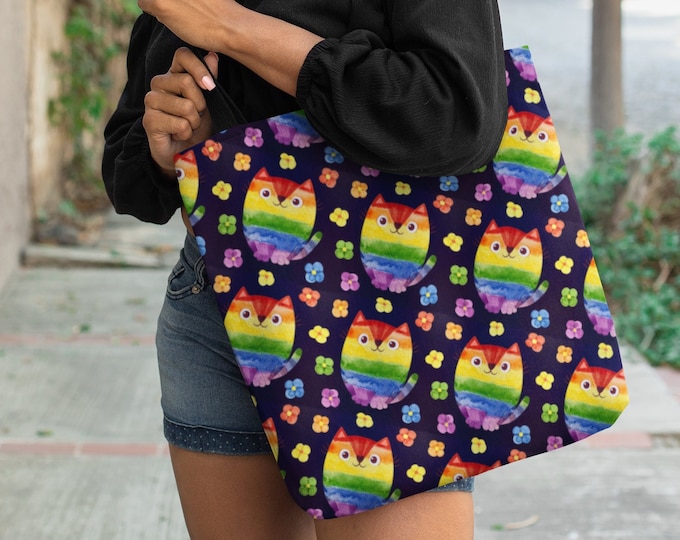 Pride Tote Bag | Gay Pride Tote Bag | Rainbow LGBTQ Canvas Bag | Durable Eco Market AOP Shoulder Bag | Reusable Grocery Bag