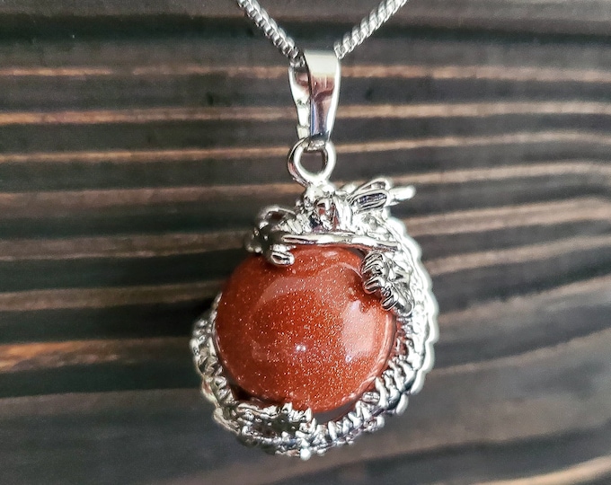 Mythical Orange Goldstone Dragon Necklace