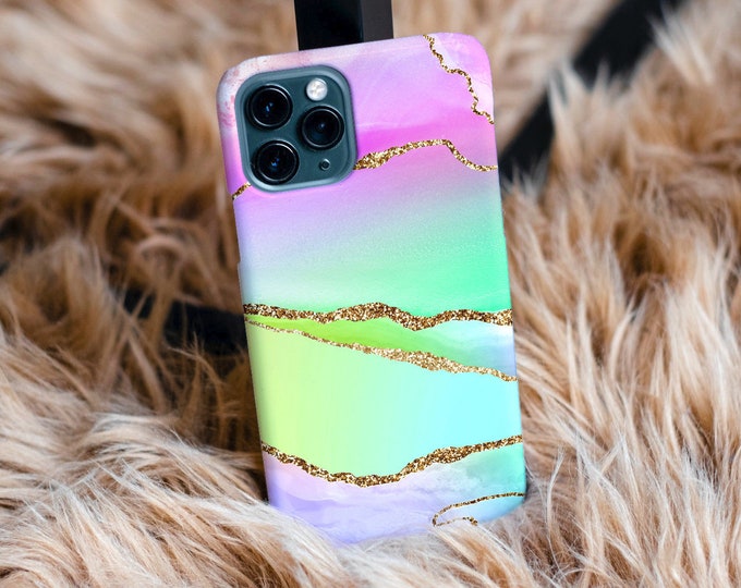 Rainbow Gemstone Phone Case | Marble Geode Slice Crystal Phone Case | iPhone Case 12, 12 Mini, 12 Pro, Pro Max, X, Xr, Xs Max, Xs, 8