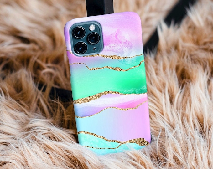 Rainbow Gemstone Phone Case | Marble Geode Slice Crystal Phone Case | iPhone Case 12, 12 Mini, 12 Pro, Pro Max, X, Xr, Xs Max, Xs, 8