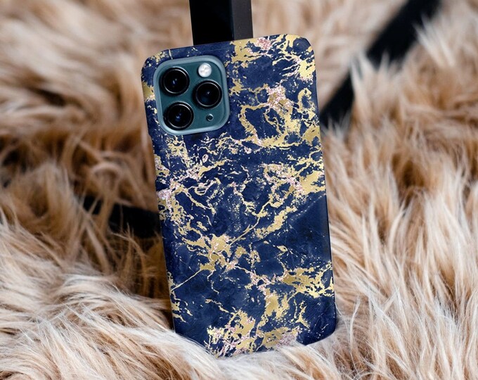 Gold & Blue Marble Phone Case | Gemstone Crystal Case | iPhone Case 12, 12 Mini, 12 Pro, Pro Max, X, Xr, Xs Max, Xs | Samsung Galaxy Case