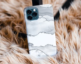 Silver Gemstone Phone Case | White Marble Geode Slice Crystal Phone Case | iPhone Case 12, 12 Mini, 12 Pro, Pro Max, X, Xr, Xs Max, Xs, 8