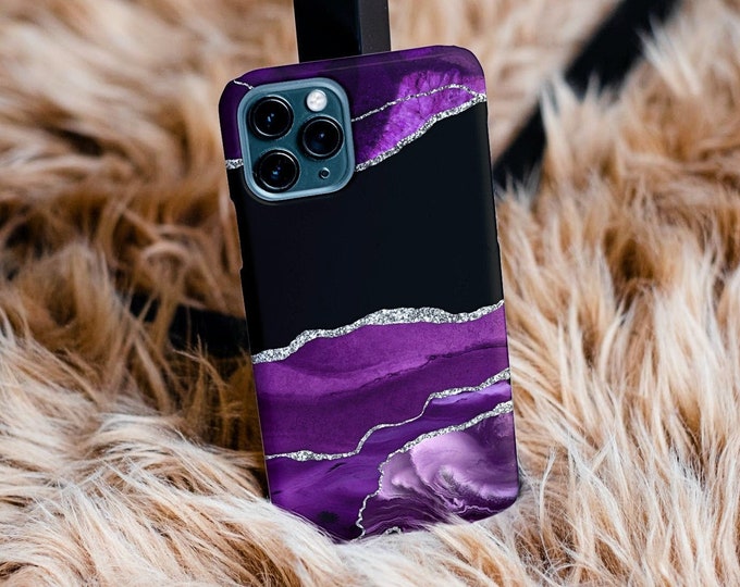 Purple & Black Marble Phone Case | Gemstone Crystal Case | iPhone Case 12, 12 Mini, 12 Pro, Pro Max, X, Xr, Xs Max, Xs | Samsung Galaxy Case