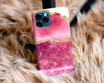 Pink Gemstone Phone Case | Marble Geode Slice Crystal Phone Case | iPhone Case 12, 12 Mini, 12 Pro, Pro Max, X, Xr, Xs Max, Xs, 8