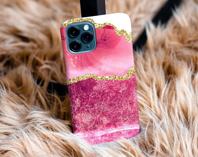 Pink Gemstone Phone Case | Marble Geode Slice Crystal Phone Case | iPhone Case 12, 12 Mini, 12 Pro, Pro Max, X, Xr, Xs Max, Xs, 8