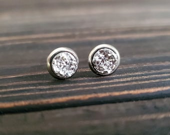 Tiny Bright Silver Druzy Earrings (6mm)