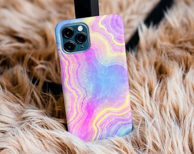 Pastel Rainbow Geode Crystal Case | Marble Phone Case | iPhone Case 12, 12 Mini, 12 Pro, Pro Max, X, Xr, Xs Max, Xs, 8 | Samsung Galaxy Case