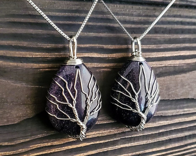 Blue Wire Wrapped Tree of Life Necklace