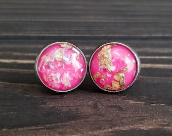 Golden Pink Galaxy Earrings (12mm)