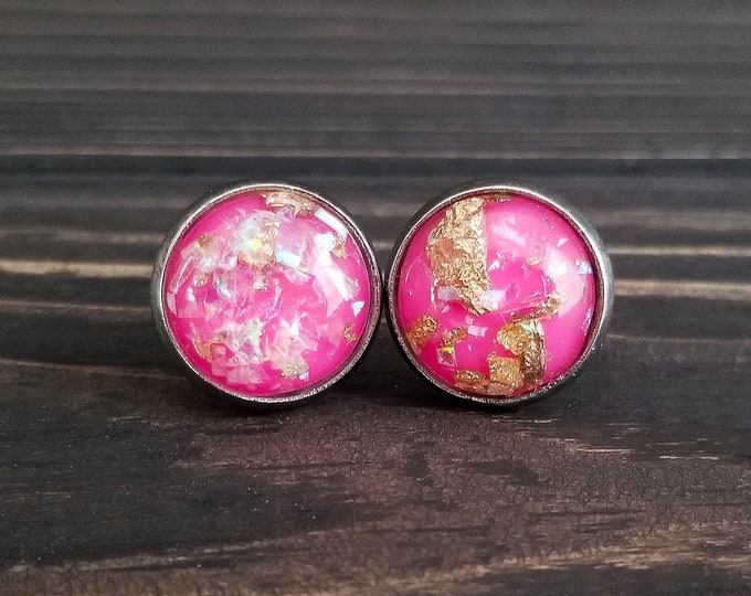 Golden Pink Galaxy Earrings (12mm)