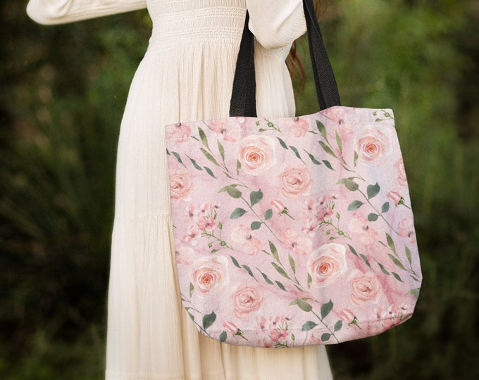 Pink Rose Marble Pattern Tote Bag | Durable Eco Market AOP Shoulder Bag | Reusable Grocery Bag