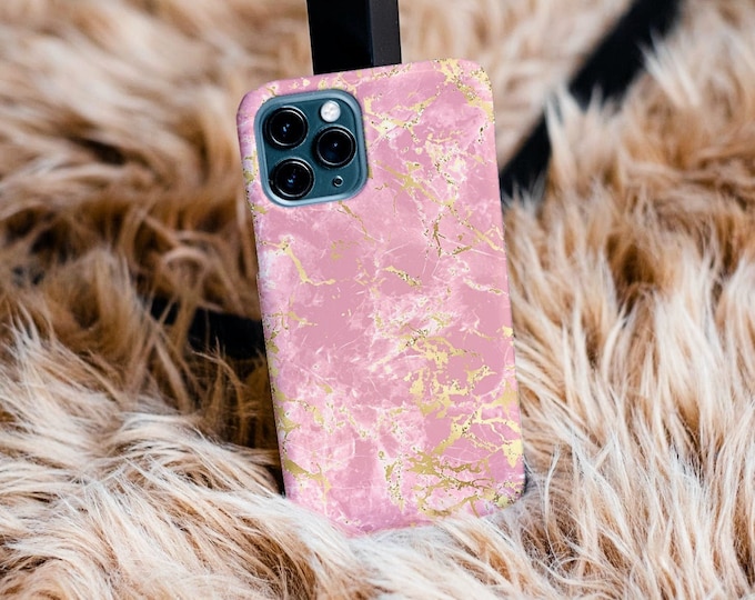 Phone Case, Pink & Gold Marble Geode, Crystal Tough Case for iPhone, Samsung, Gift for Her, Protective Cover, Chic Accessories