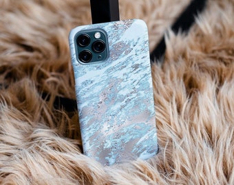 Ice Blue Marble Phone Case | Silver Geode Crystal Case | iPhone Case 12, 12 Mini, 12 Pro, Pro Max, X, Xr, Xs Max, Xs | Samsung Galaxy Case