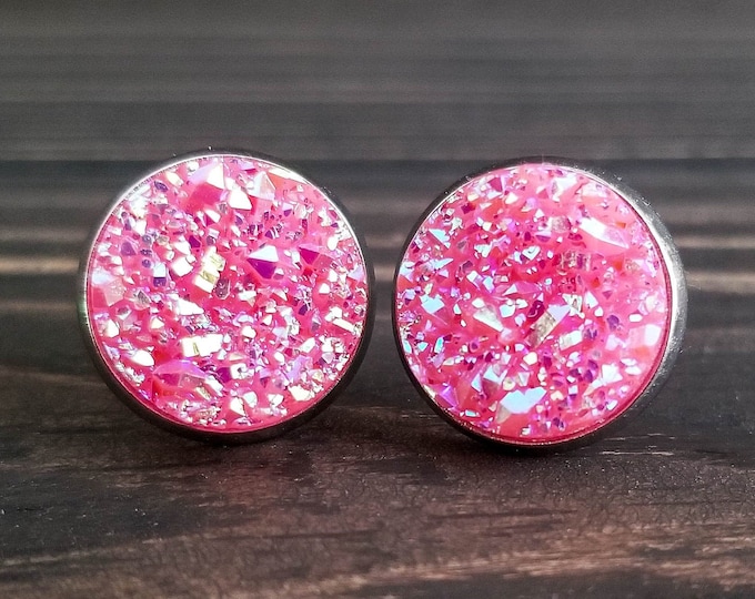 Titanium Pink Druzy Earrings (12mm)