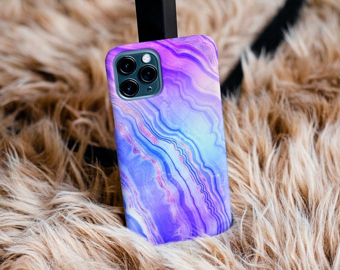 Purple Rainbow Geode Crystal Case | Marble Phone Case | iPhone Case 12, 12 Mini, 12 Pro, Pro Max, X, Xr, Xs Max, Xs, 8 | Galaxy Case