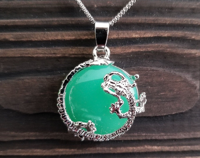 Mythical Green Agate Dragon Necklace