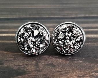 Titanium Silver Druzy Earrings (12mm)
