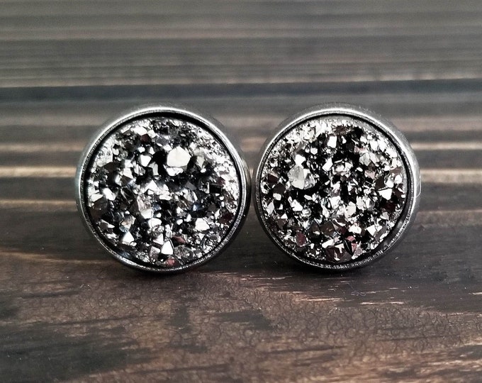 Titanium Silver Druzy Earrings (12mm)