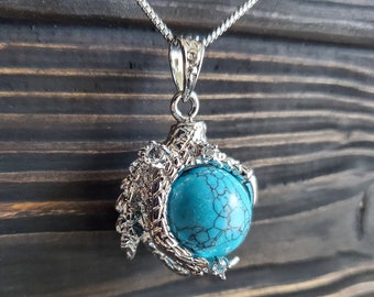 Mythical White Turquoise Dragon Claw Necklace