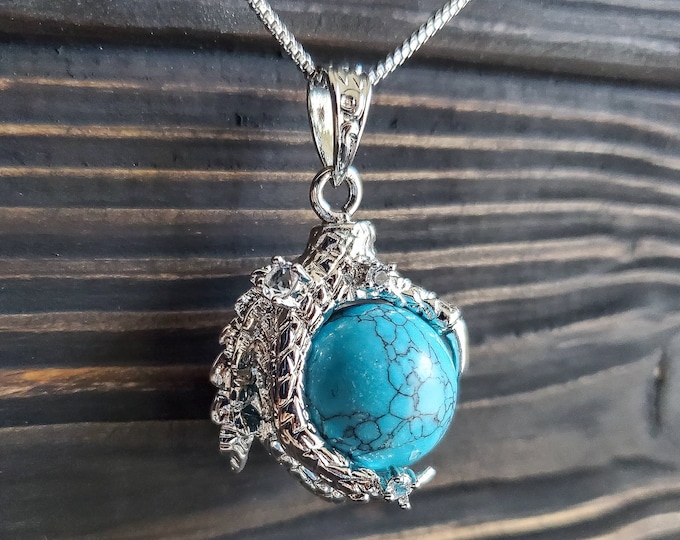 Mythical White Turquoise Dragon Claw Necklace