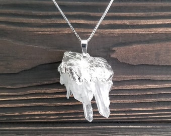 Raw Crystal Necklace | Electroformed Quartz Pendant Necklace | Gifts for Her | Bridesmaid Jewelry | Rough Stone Necklace
