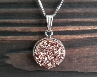 Small Titanium Rose Gold Druzy Necklace (12mm)
