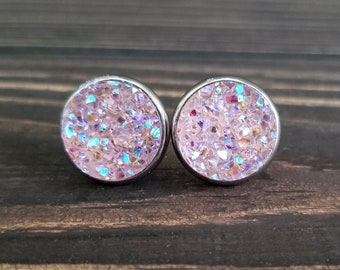 Purple Crystal Druzy Earrings (12mm)