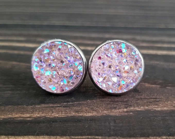 Purple Crystal Druzy Earrings (12mm)