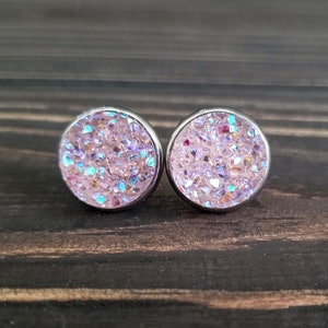 Purple Crystal Druzy Earrings (12mm) | Boho Earrings | Hypoallergenic Stud Earrings | Raw Gemstone | Gifts for Her | Stocking Stuffers