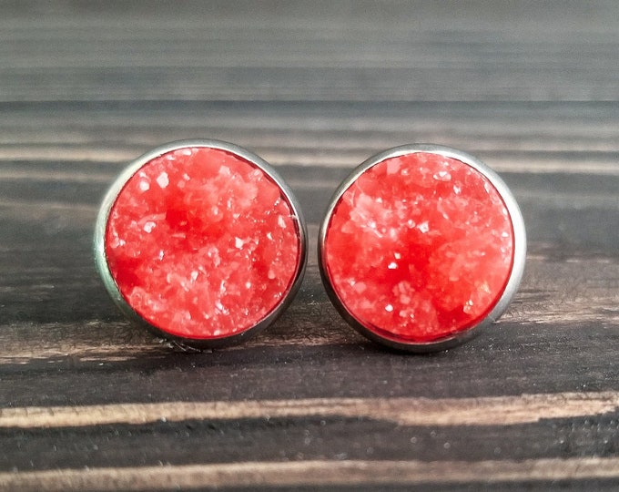 Pink Watermelon Druzy Earrings (12mm)