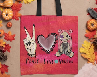 Red Voodoo Doll Tote Bag | Gothic Tote Bag | Spooky Witchy Canvas Bag | Halloween Tote Bag | Trick or Treat Candy Bag
