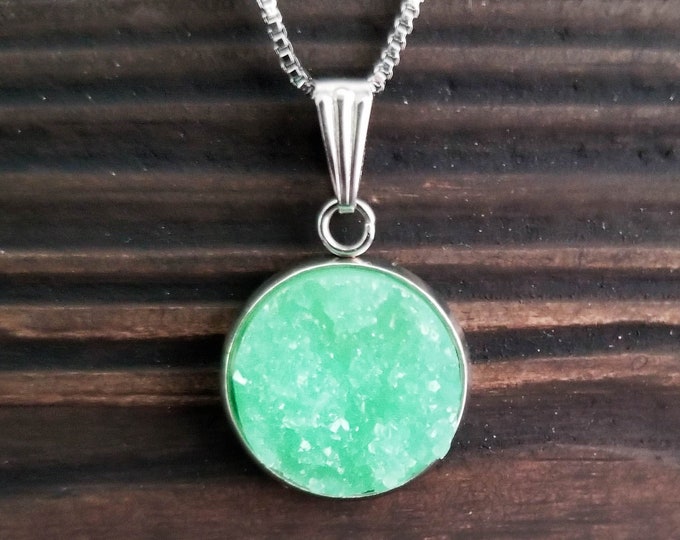 Mint Green Druzy Necklace (16mm)