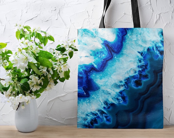 Blue Marble Pattern Tote Bag | Durable Eco Market AOP Shoulder Bag | Reusable Grocery Bag