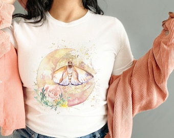 Lunar Moth Shirt | Cottagecore Moon Shirt | Dark Academia Shirt | Celestial Stars | Boho Hippie T-Shirt | Witchy Aesthetic Plus Size Tee
