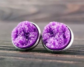 Purple Druzy Earrings (12mm)