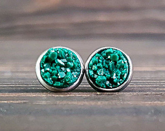 Small Emerald Green Druzy Earrings (8mm)