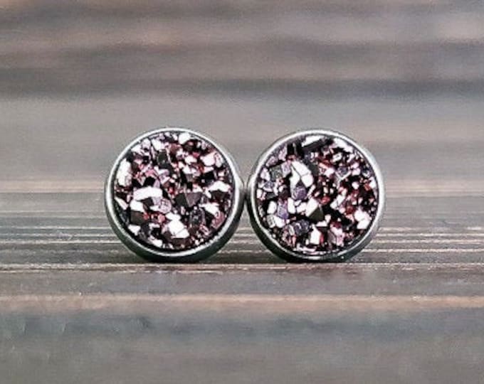 Small Metallic Purple Crystal Druzy Earrings (8mm)