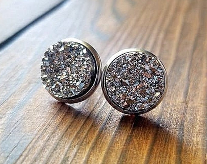 Crushed Silver Druzy Earrings (12mm)