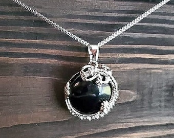 Mythical Black Agate Dragon Necklace