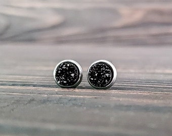 Tiny Black Druzy Earrings (6mm)