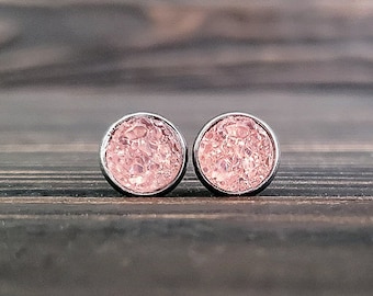 Small Peach Pink Crystal Druzy Earrings (8mm)